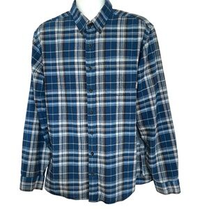 Eddie Bauer Shirt SzTXL Flannel Plaid Soft Blue & Yellow 1 Chest Pocket Cotton